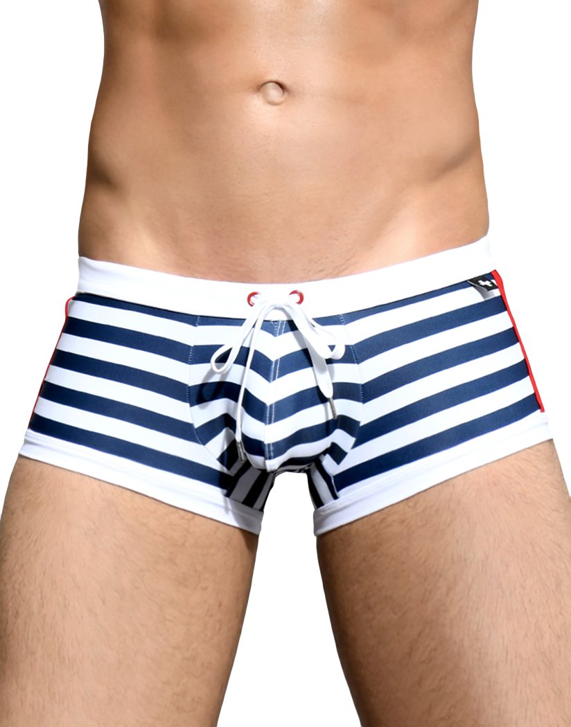 Andrew Christian Sailor Swim Trunk Navy/White Nautical Stripes 7681