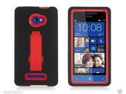 HTC Windows Phone 8X 6990 Hybrid Case Skin Cover W/ Kickstand Black Red