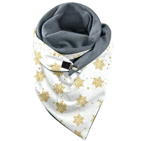 GWAABD Winter Scarf Universal Autumn Winter Warm Scarf Christmas Snowflake Printed Elegant Double-Layer Wrap Shawl with Buckle Soft Comfortable Scarf 