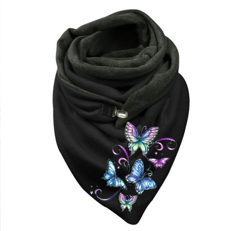 GWAABD Womens Winter Scarves Soft Triangle Scarf with Buckle Tie-Dyed Butterfly Graphic Double-Layer Boho Shawls Wraps for Cold Weather Motorcycle Cyc