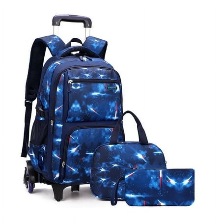 Wadan 18-inch 6-Wheels Rolling Stylish School Backpack  Shoulder Backpack with Lunch Bag & Pen Pouch - All in One-for Boys/Girls
