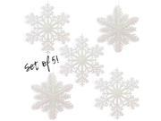 Large Snowflakes - Set of 5 White Glittered Snowflakes - Approximately 12