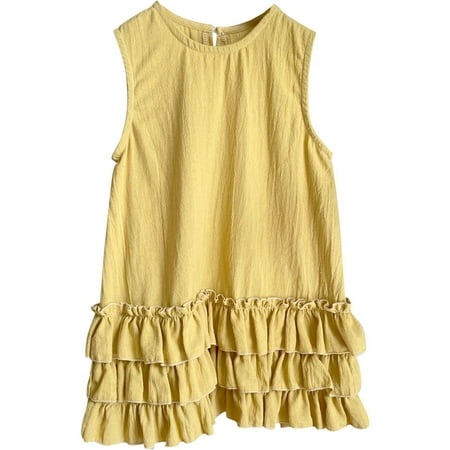 MHZLDYZ Dress for Girls Size 14-16 Children S Cotton and Linen Lace Dress Vest Dress Sleeveless Dress Princess Dress Little Girl Fashion Dress for Chi
