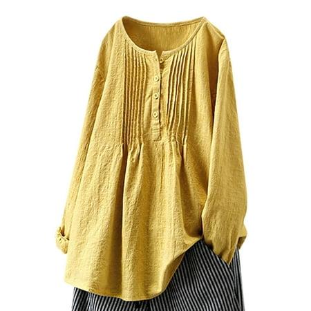 Plus Size Women S Tops  Long Sleeve Tops Dressy for Women Tshirts Cotton Fitted Casual Solid Fold Shirt Round Neck Blouse Button Tops Under Dollars Ca