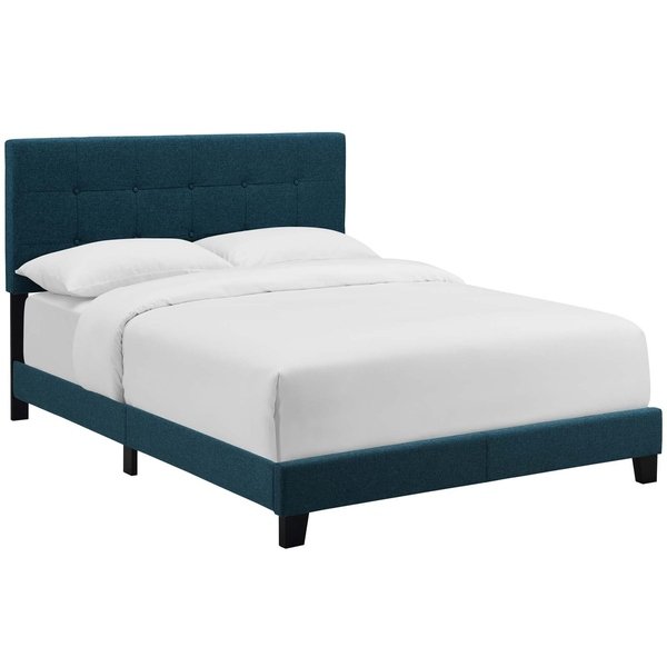 Amira Collection MOD-5999-BEI Twin Size Bed with Padded Button-Tufted Headboard  Non-Marking Foot Caps  Rubberwood Material and Fabric Upholstery in