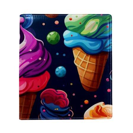 OWNTA Ice Cream Pattern Premium PU Leather Book Protector: Stylish and Durable Book Covers for Checkbook  Notebooks  and More - 9.8x11 Inches