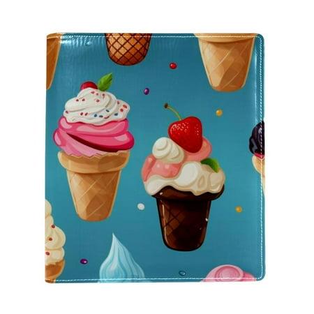 OWNTA Ice Cream Pattern Premium PU Leather Book Protector: Stylish and Durable Book Covers for Checkbook  Notebooks  and More - 9.8x11 Inches