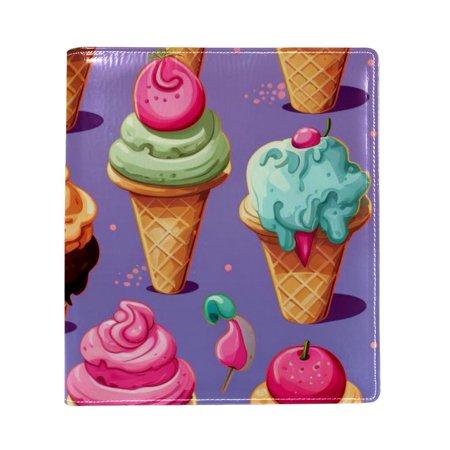 OWNTA Ice Cream Pattern Premium PU Leather Book Protector: Stylish and Durable Book Covers for Checkbook  Notebooks  and More - 9.8x11 Inches