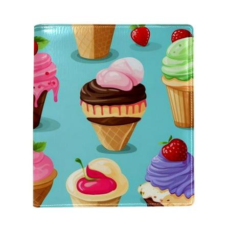 OWNTA Ice Cream Pattern Premium PU Leather Book Protector: Stylish and Durable Book Covers for Checkbook  Notebooks  and More - 9.8x11 Inches