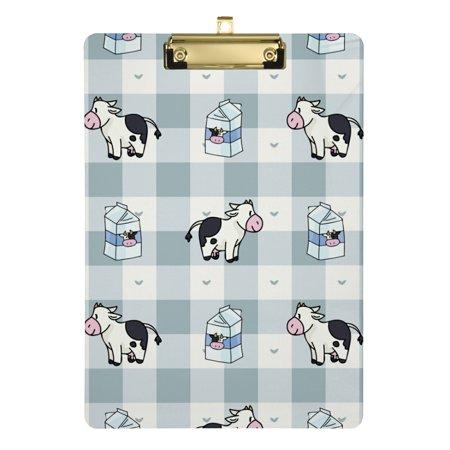 ALAZA Cute Cow Print Animal Blue Buffalo Plaid Clipboards for Kids Student Women Men Letter Size Plastic Low Profile Clip  9 X 12.5 in  Silver Clip
