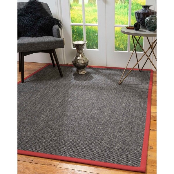 Natural Area Rugs 100%, Natural Fiber Handmade Shadows, Greyish Blue Sisal Rug, Red Border - 2' X 3'