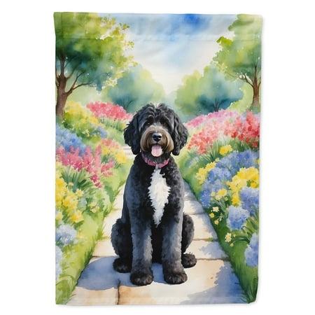 DAC6698CHF 40 X 28 in. Portuguese Water Dog Spring Path House Flag