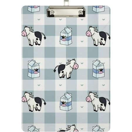 Wellsay Cute Cow Print Animal Blue Buffalo Plaid Clipboards for Kids Student Women Men Letter Size Plastic Low Profile Clip  9 X 12.5 in  Silver Clip