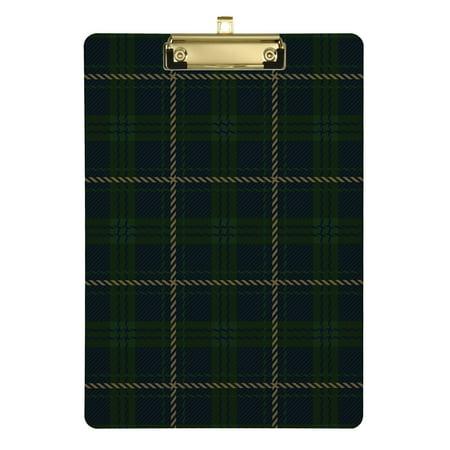 ALAZA Green Navy Blue Flannel Buffalo Plaid Clipboards for Kids Student Women Men Letter Size Plastic Low Profile Clip  9 X 12.5 in  Silver Clip