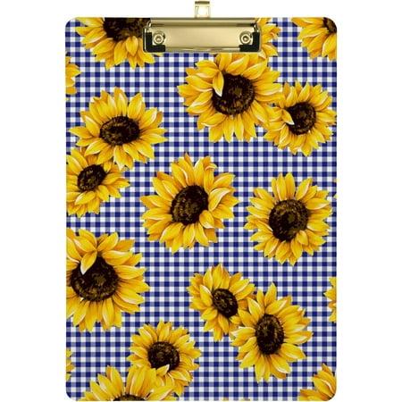 Bestwell Sunflower Blue Buffalo Plaid Floral Clipboards for Kids Student Women Men Letter Size Plastic Low Profile Clip  9 X 12.5 in  Golden Clip