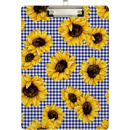 GZHJMY Sunflower Blue Buffalo Plaid Floral Clipboards for Kids Student Women Men Letter Size Plastic Low Profile Clip  9 X 12.5 in  Silver Clip Whiteb