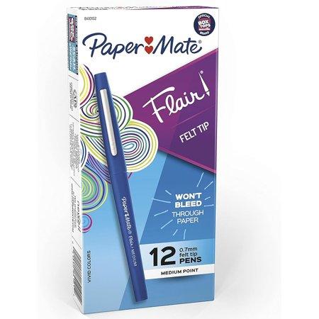 Paper Mate Flair Felt Tip Pens  Medium Point (0.7mm)  Blue  12 Count