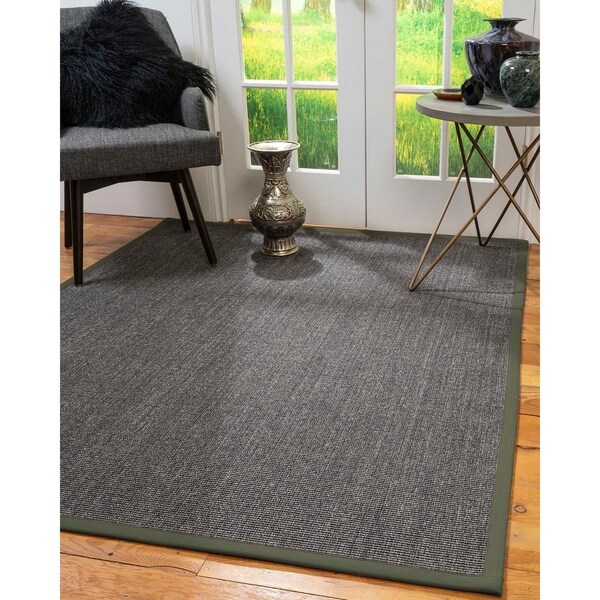 Natural Area Rugs, 100% Natural Fiber Handmade Shadows, Greyish Blue Sisal Rug 10' Square, Green Border - 10' X 10'