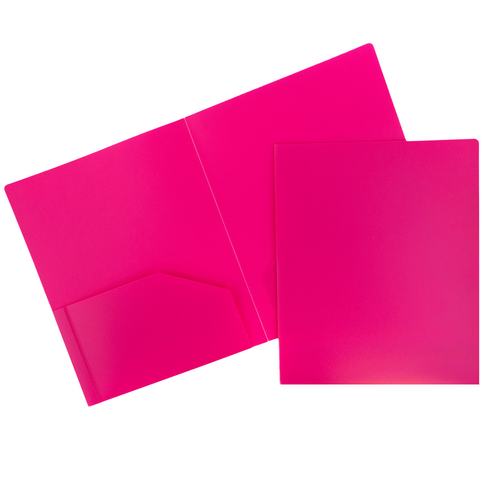 JAM Paper Heavy Duty Plastic Two Pocket Presentation Folders  Fuchsia Pink  108/pack