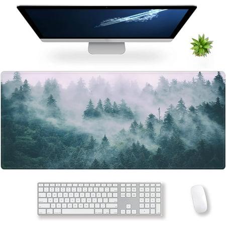 Extended Large Gaming Mouse Pad Misty Forest XXL Size Keyboard Mouse Mat Desk Pad with Non Slip Rubber Base Stitched Edges Office Decor for Women Girl