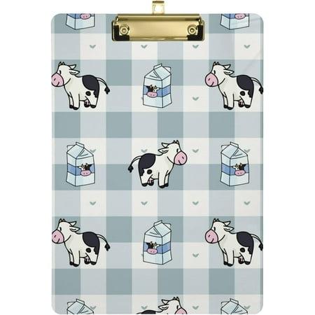 GZHJMY Cute Cow Print Animal Blue Buffalo Plaid Clipboards for Kids Student Women Men Letter Size Plastic Low Profile Clip  9 X 12.5 in  Golden Clip W