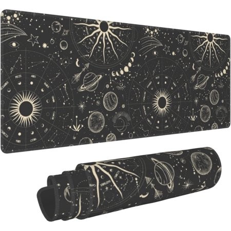Vintage Moon Phases Extended Gaming Mouse Pad Large Desk Mat with Non-Slip Rubber Base and Stitched Edges Keyboard Mouse Mat Desk Pad for Work Game Of