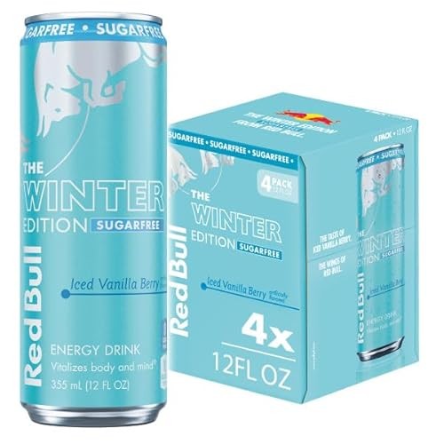 Red Bull Sugar-Free Iced Vanilla Berry Energy Drink, with 114mg Caffeine Plus Taurine & B Vitamins, 12 Fl Oz, Pack of 4 Cans