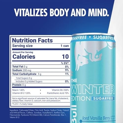 Red Bull Sugar-Free Iced Vanilla Berry Energy Drink, with 114mg Caffeine Plus Taurine & B Vitamins, 12 Fl Oz, Pack of 4 Cans thumbnail