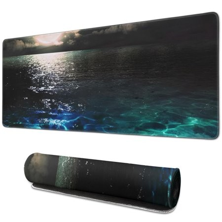Gaming Enhancement with Moonlit Sea Large Mouse Pad: Non-Slip  Stitched Edges  Extended 31.5x11.8 Inch Desk Mat  Ideal for Keyboards & Computers  Perf
