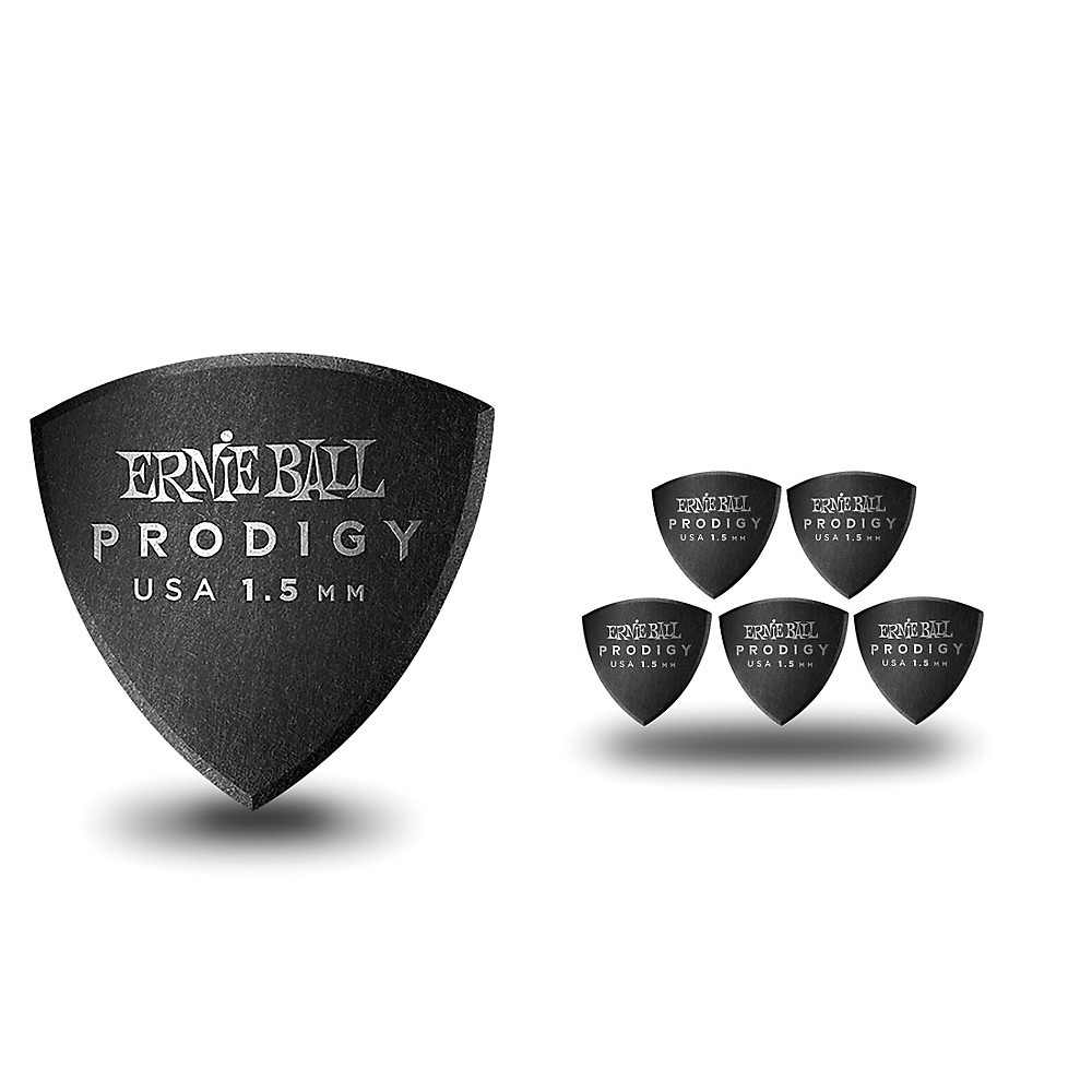 Ernie Ball 9332 Prodigy Picks  Black Large Shield  6 Pack  1.5mm
