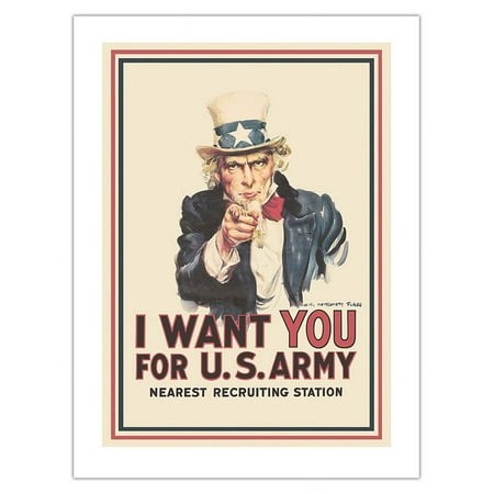 I Want You for U.S Army - Uncle Sam - World War I - Vintage War Poster by James Montgomery Flagg C.1917 - Fine Art Matte Paper Print (Unframed) 18x24i