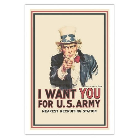 I Want You for U.S Army - Uncle Sam - World War I - Vintage War Poster by James Montgomery Flagg C.1917 - Fine Art Matte Paper Print (Unframed) 30x44i