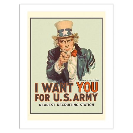 I Want You for U.S. Army - WWI - Uncle Sam - Vintage War Poster by James Montgomery Flagg C.1978 - Fine Art Matte Paper Print (Unframed) 18x24in