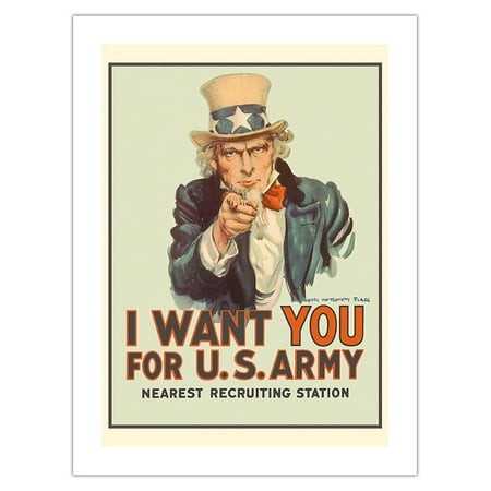 I Want You for U.S. Army - WWI - Uncle Sam - Vintage War Poster by James Montgomery Flagg C.1978 - Fine Art Matte Paper Print (Unframed) 24x32in