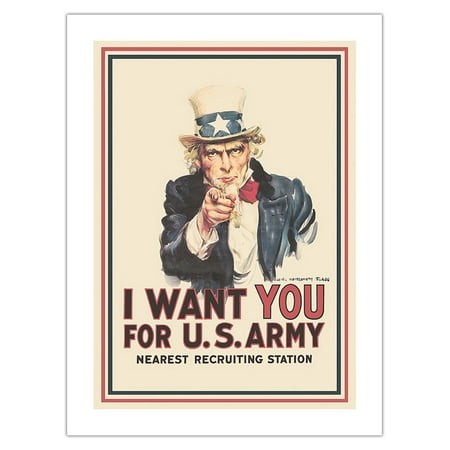 I Want You for U.S Army - Uncle Sam - World War I - Vintage War Poster by James Montgomery Flagg C.1917 - Fine Art Matte Paper Print (Unframed) 24x32i