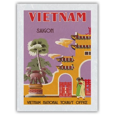 Vietnam - Saigon (Ho Chi Minh City) - Vintage Travel Poster C.1950s - Japanese Unryu Rice Paper Art Print (Unframed) 12 X 16 in