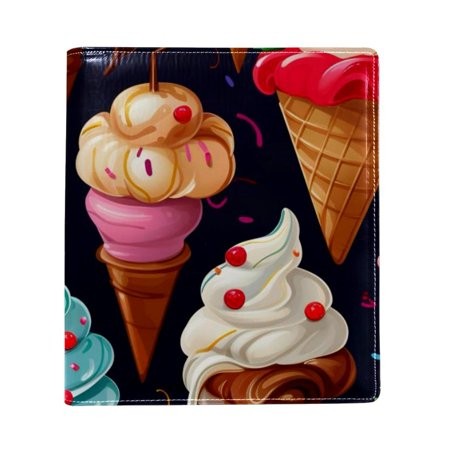 OWNTA Ice Cream Pattern Premium PU Leather Book Protector: Stylish and Durable Book Covers for Checkbook  Notebooks  and More - 9.8x11 Inches