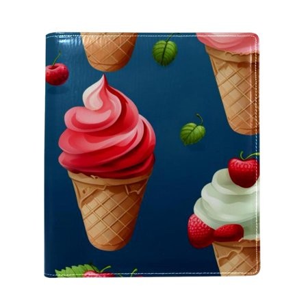 OWNTA Ice Cream Pattern Premium PU Leather Book Protector: Stylish and Durable Book Covers for Checkbook  Notebooks  and More - 9.8x11 Inches