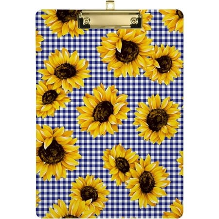 Coolnut Sunflower Blue Buffalo Plaid Floral Clipboards for Kids Student Women Men Letter Size Plastic Low Profile Clip  9 X 12.5 in  Golden Clip