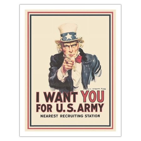 I Want You for U.S Army - Uncle Sam - World War I - Vintage War Poster by James Montgomery Flagg C.1917 - Fine Art Matte Paper Print (Unframed) 20x26i