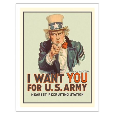 I Want You for U.S. Army - WWI - Uncle Sam - Vintage War Poster by James Montgomery Flagg C.1978 - Fine Art Matte Paper Print (Unframed) 20x26in