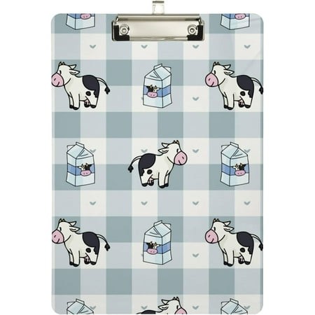 Coolnut Cute Cow Print Animal Blue Buffalo Plaid Clipboards for Kids Student Women Men Letter Size Plastic Low Profile Clip  9 X 12.5 in  Silver Clip