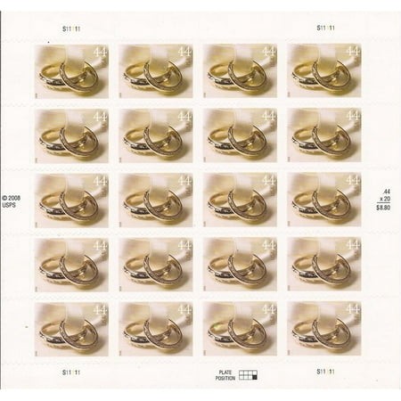 US Stamp 2009 44c Wedding Rings 20 Stamp Sheet Scott #4397