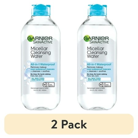 (2 Pack) Garnier SkinActive Micellar Cleansing Water All in 1 Removes Waterproof Makeup  13.5 Fl Oz