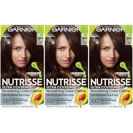 Garnier Hair Color Nutrisse Ultra Coverage Nourishing Creme  400 Deep Dark Brown (Sweet Pecan) Permanent Hair Dye  3 Count (Packaging May Vary)