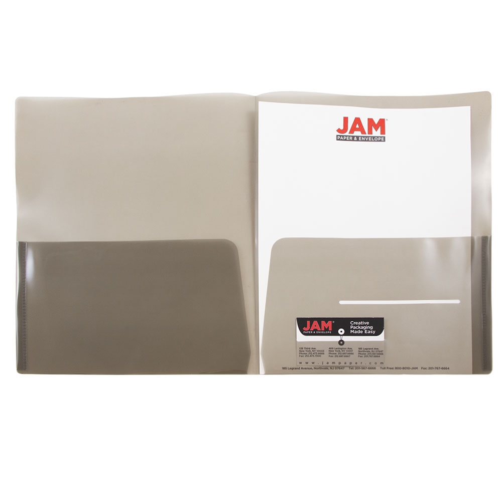 JAM Plastic Regular Weight Two Pocket Presentation Folder, Smoke Gray, 108/pack