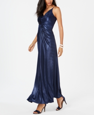 Adrianna Papell Women's Dress Blue Size 10 Metallic Ruched Jersey Gown 6841-0489-P - 10