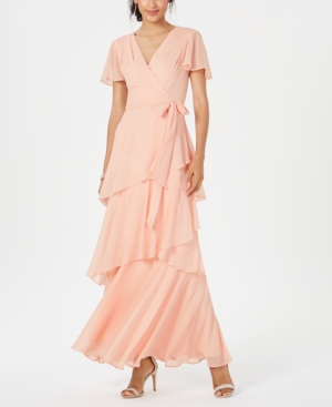 Tahari by Asl Women's Dress Salmon Pink Size 16 Maxi Chiffon Tiered 6858-0452-P - 16