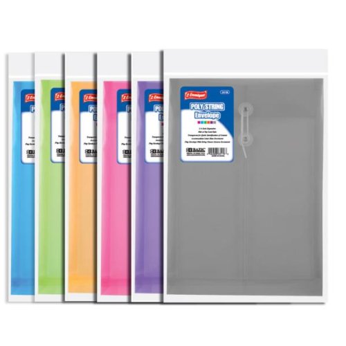 BAZIC Plastic Envelope Poly Envelopes Clear Folder String Closure  6 Counts
