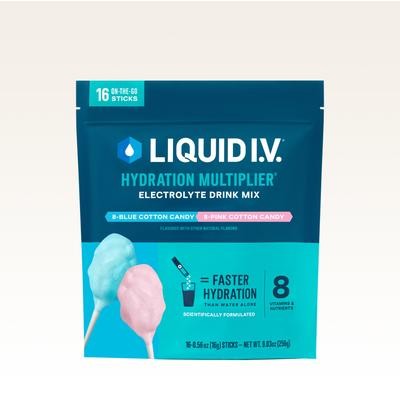 Liquid I.V. ® Cotton Candy Powdered Hydration Multiplier ® (16 Pack) - Powdered Electrolyte Drink Mix Packets
